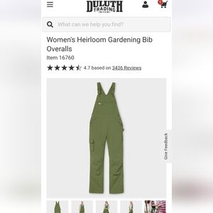 Duluth Trading Co Olive Green Women's Work Overalls